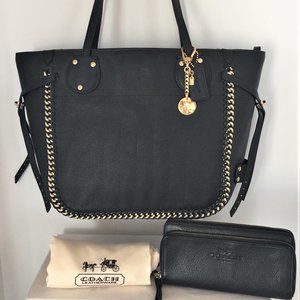Coach Black Leather Whiplash Tatum Tote + Wallet